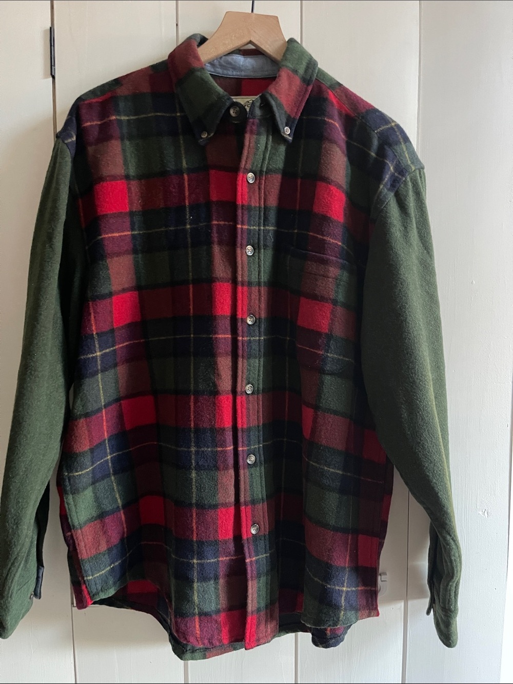 Eddie Bauer Red & Green Plaid Button-Down wool blend shacket